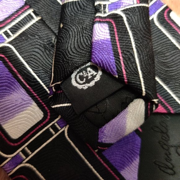 Angelo Litrico Mens Necktie C&A Silk Purple Black Abstract Ombre Statement Tie - Picture 5 of 7